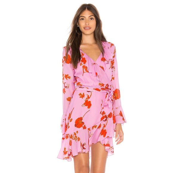 Cynthia Rowley Malibu Ruffle Mini Dress in Pink Poppy, Size L - Picture 1 of 6